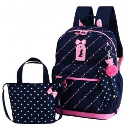 Bowknot Primary Schoolbag Daypack Shoulder Bag Girls Rucksack with Lunch box Pencil case