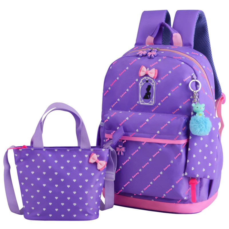 Bowknot Primary Schoolbag Daypack Shoulder Bag Girls Rucksack with Lunch box Pencil case