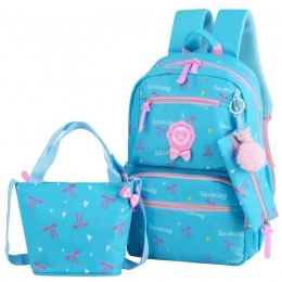 Bowknot Primary Schoolbag Daypack Shoulder Bag Girls Rucksack with Lunch box Pencil case 