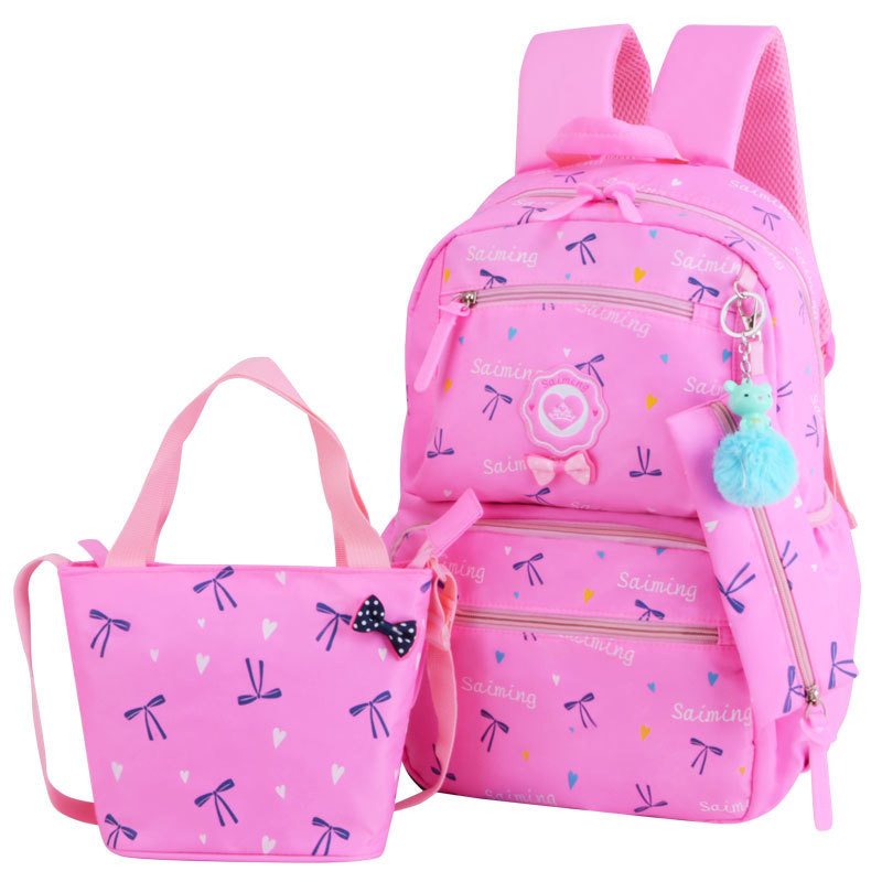 Bowknot Primary Schoolbag Daypack Shoulder Bag Girls Rucksack with Lunch box Pencil case 