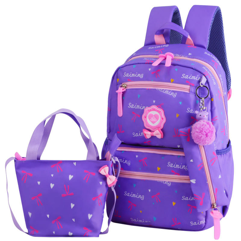 Bowknot Primary Schoolbag Daypack Shoulder Bag Girls Rucksack with Lunch box Pencil case 