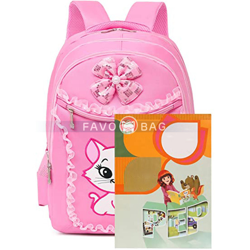 Cat Printing Backpack Princess School Bag Kids Bookbag Handbag Pen Bag Set for Primary Girls 