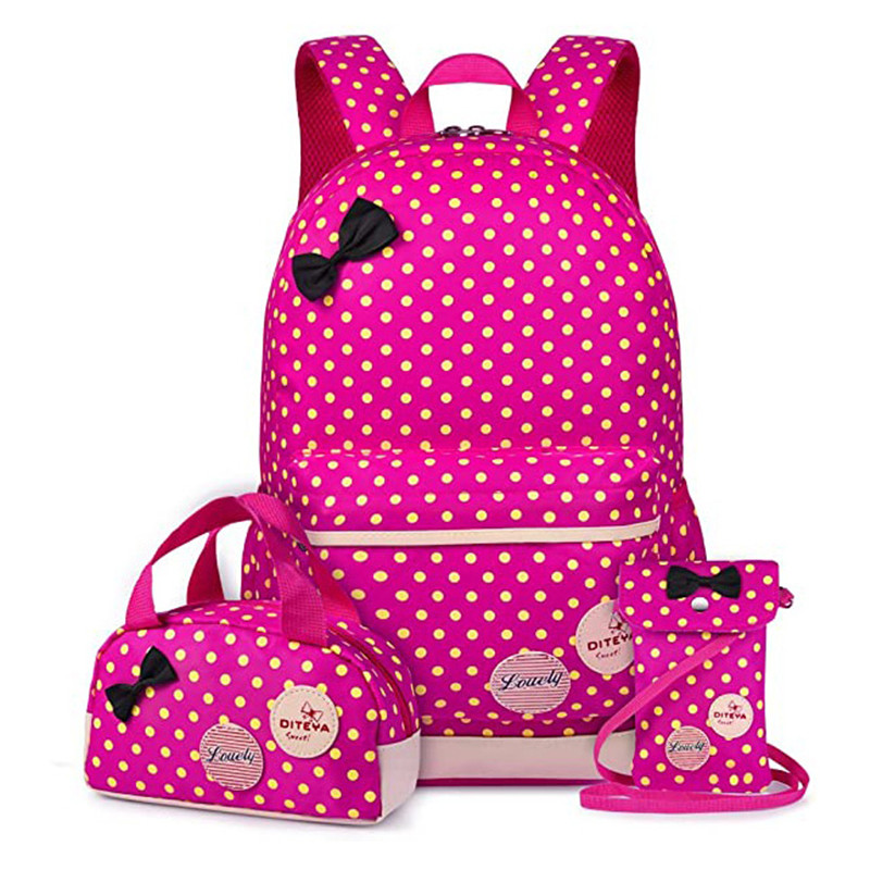 Carvas Backpack for Boys & Girls School Bags Polka Dot Backpack 3pcs Kids Book Bags Lunch Bags Purse