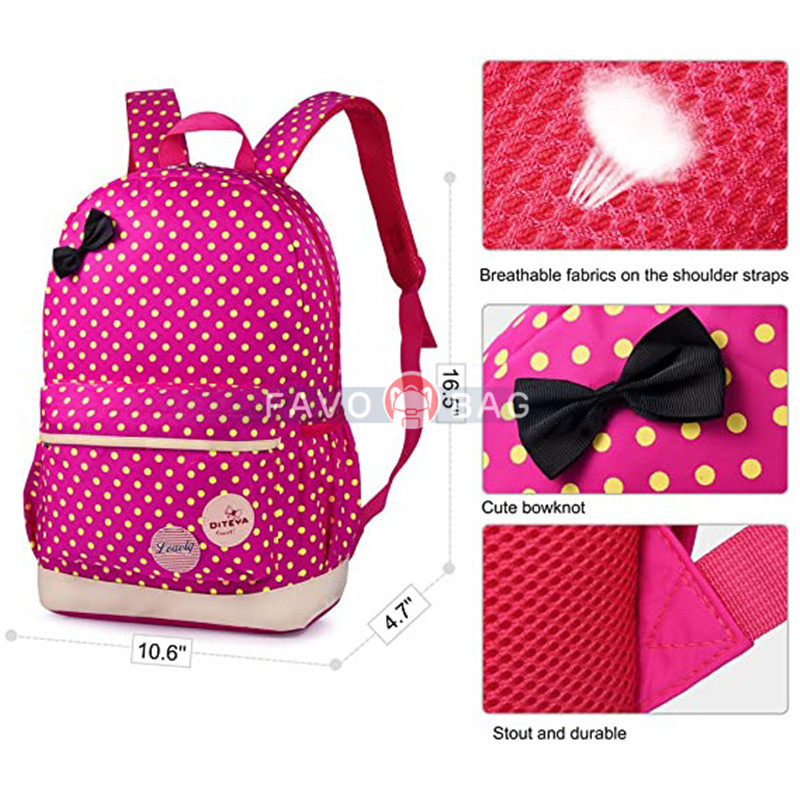 Carvas Backpack for Boys & Girls School Bags Polka Dot Backpack 3pcs Kids Book Bags Lunch Bags Purse