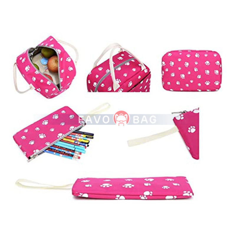 3Pcs Dog Paw Prints Junior Schoolbag for Teens Girls Primary School Backpack Set with Lunch Kits