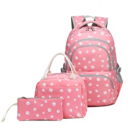 3Pcs Dog Paw Prints Junior Schoolbag for Teens Girls Primary School Backpack Set with Lunch Kits