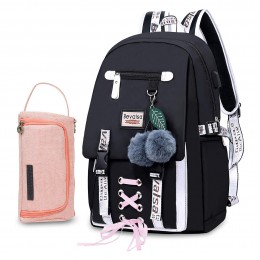 Student Nylon Water Resistant Daypack Schoolbag Bookbag with USB Charging Port