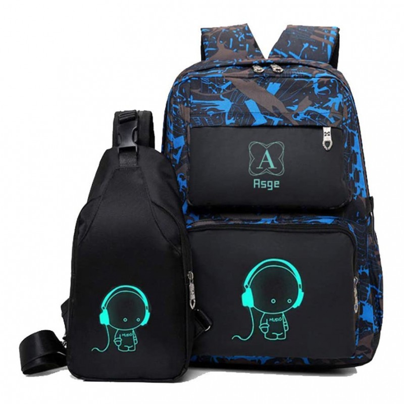 Backpacks for Boys School Bags for Kids Luminous Bookbag and Sling Bag Set