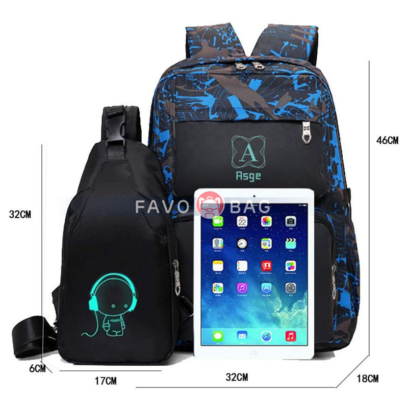 Backpacks for Boys School Bags for Kids Luminous Bookbag and Sling Bag Set