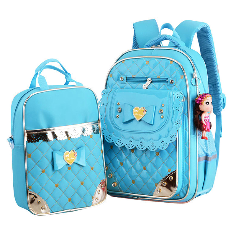 Students Polyester School Backpack and Lunch Bag 2 Sets for Primary Girls Waterproof School Bag