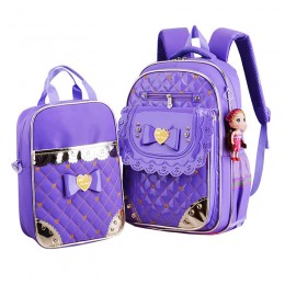 Students Polyester School Backpack and Lunch Bag 2 Sets for Primary Girls Waterproof School Bag