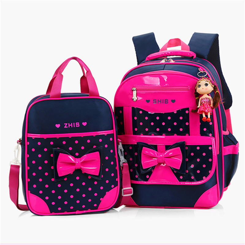 Bow Pu Waterproof School Backpack Girls Book Bag With Handbag
