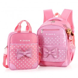 Bow Pu Waterproof School Backpack Girls Book Bag With Handbag