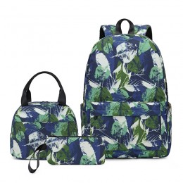 3Pcs Leaves Backpack Set With Lunch Box Pencil Case School Book Bag