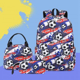 3Pcs Football Backpack Set With Lunch Box Pencil Case School Book Bag