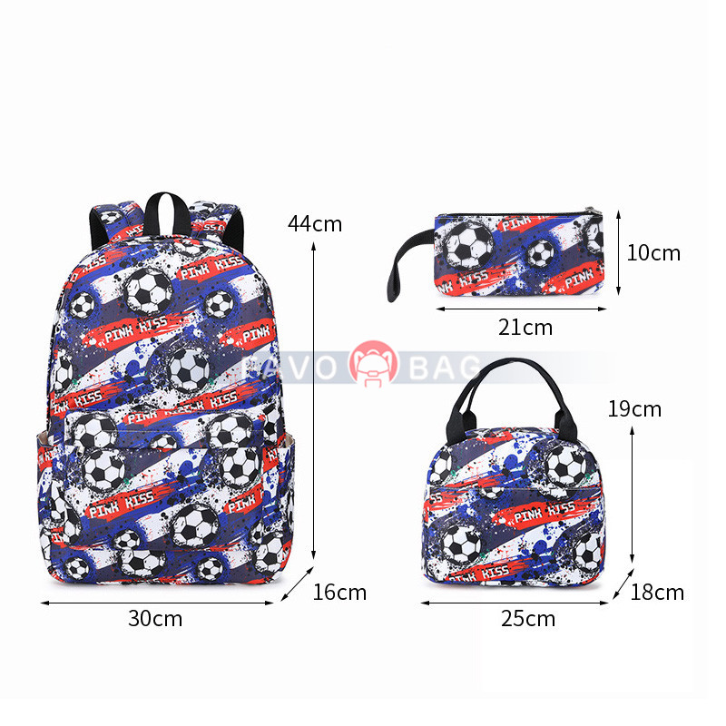 3Pcs Football Backpack Set With Lunch Box Pencil Case School Book Bag