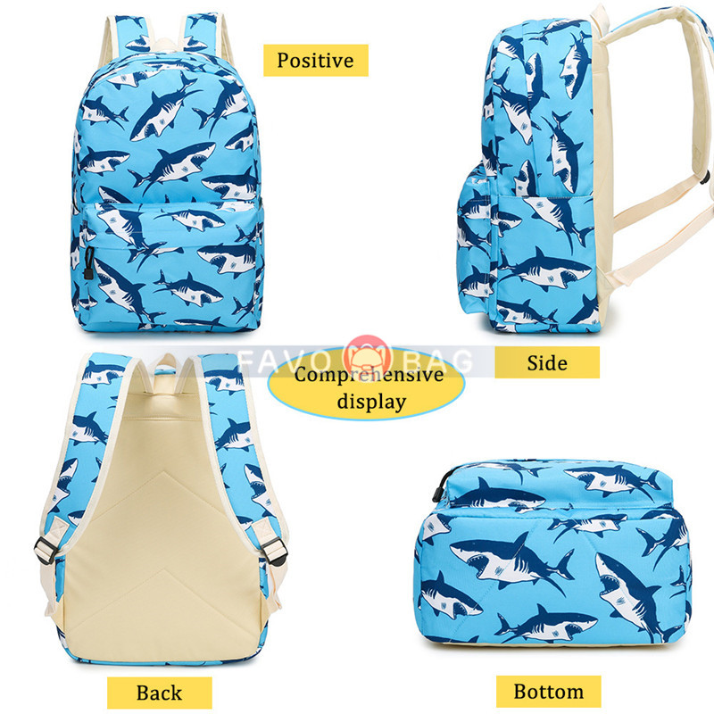 3Pcs Shark Backpack Set With Lunch Box Pencil Case School Book Bag