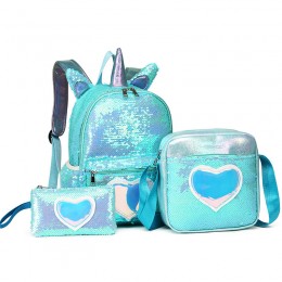 Sequined Backpack Three-Piece Schoolbag Female Backpack For Primary And Middle School Students