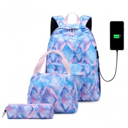 Top Level Stylish Printing Backpack Set For Teen Girls With Usb Charging Port