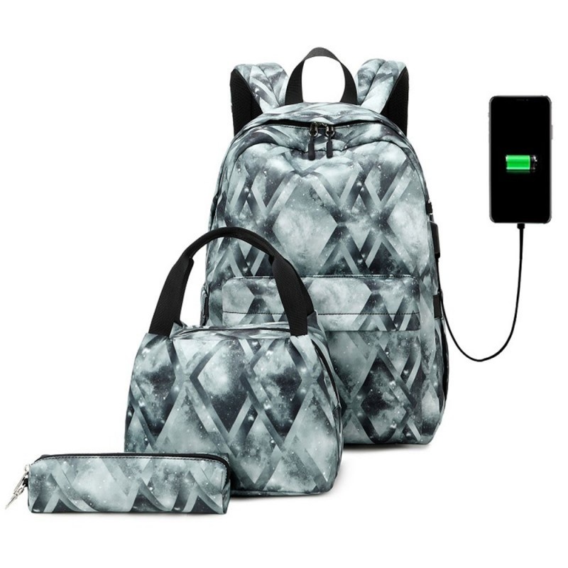 Top Level Stylish Printing Backpack Set For Teen Girls With Usb Charging Port