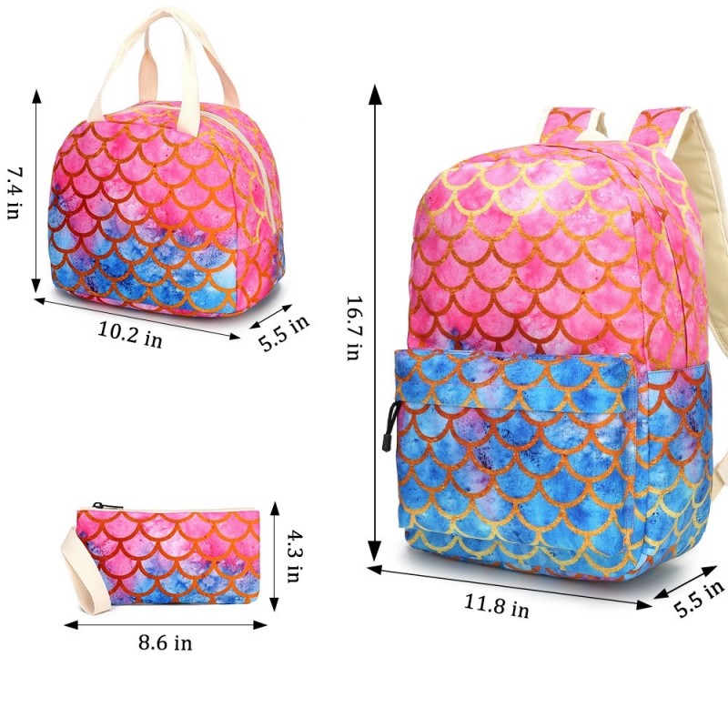 3 in 1 Mermaid Backpack Set with Lunch Box Fun Animal Printing Pencil Case