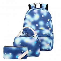 Cartoon Star Prints Backpack 3 in 1 Bookbags for Teens Top Level Cute School Bags