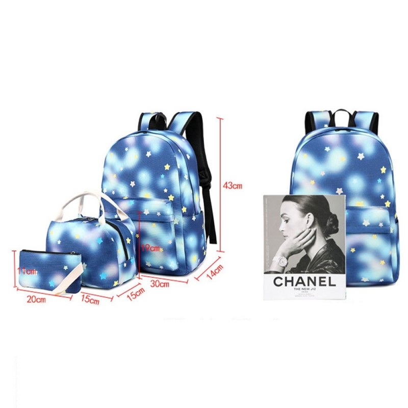 Cartoon Star Prints Backpack 3 in 1 Bookbags for Teens Top Level Cute School Bags