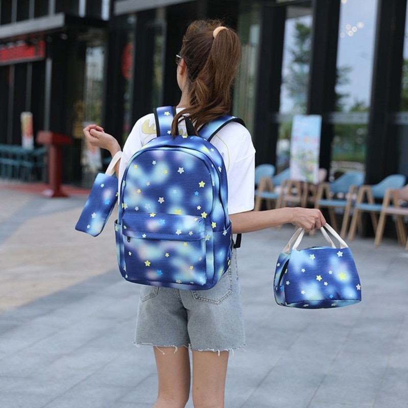 Cartoon Star Prints Backpack 3 in 1 Bookbags for Teens Top Level Cute School Bags