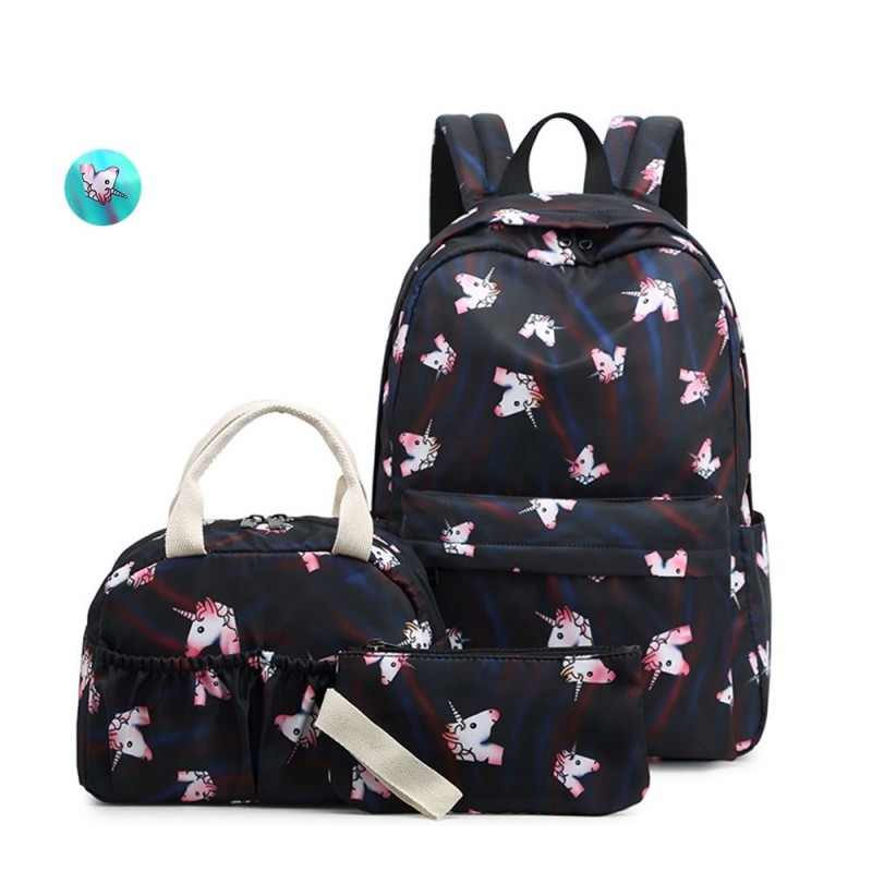 Unique Unicorn School Backpack Set for Teens Casual Travel Daypack Lightweight Schoolbag with Lunch Bag