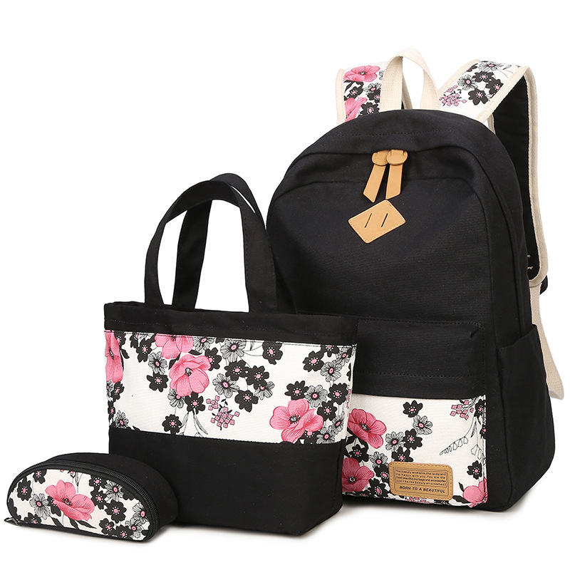 Floral Printed School Backpack Sets with Lunch Bag and Pencil Case