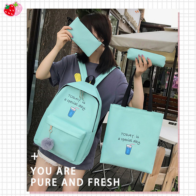 4 Pcs Sets Canvas Schoolbags For Teenage Girls Female Children Shoulder Bags New Trend Female Backpack Fashion Women Backpack