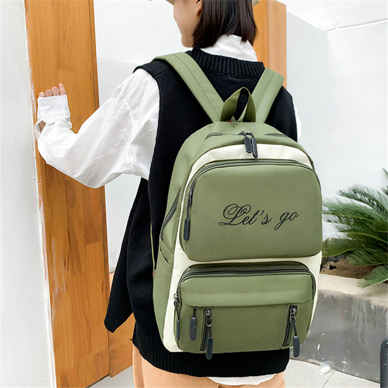 Canvas Women Backpack 4 Pcs Sets School Backpacks Book Bags For Teenager Girls 2021