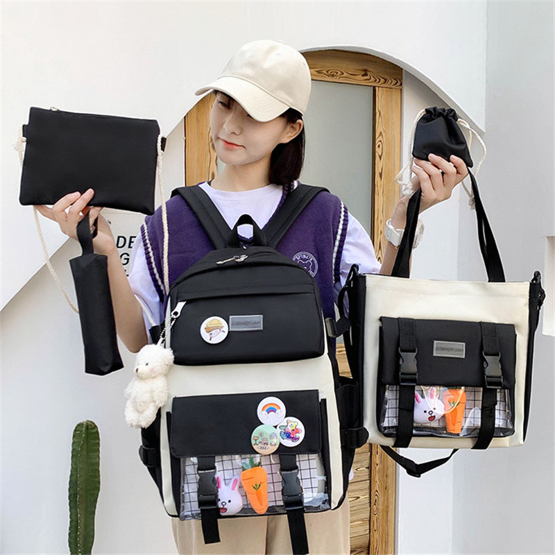 4 Piece Set Cute Women Backpack Sets Kawaii School Bags For Teenager Girls High Capacity School Backpack