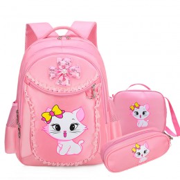 3 Pieces Pink Cat Children Backpack School Bags For Girls Cartoon Kid Backpack Kitty Printing Bookbag