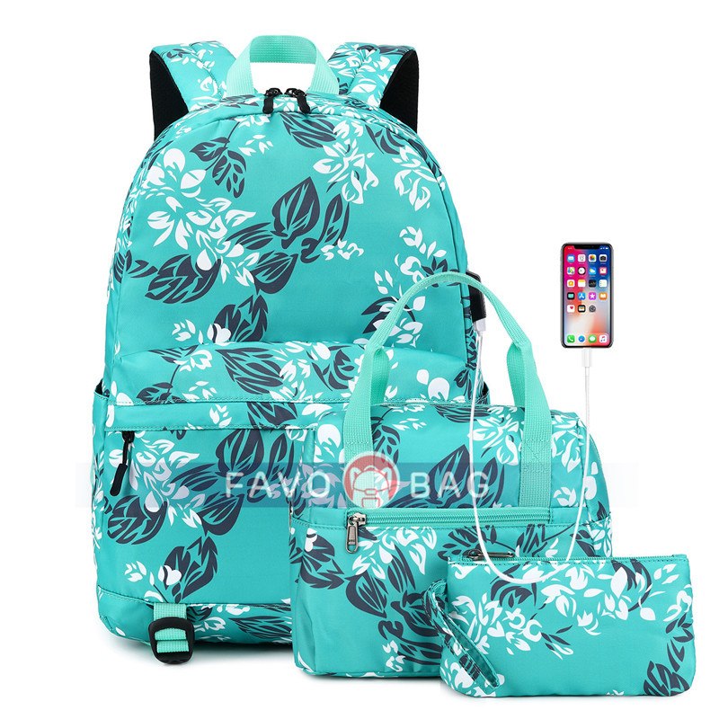 New USB Backpack Small Fresh Junior High School Student Schoolbag Waterproof Printing