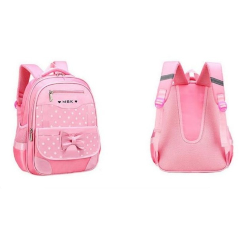 2Pcs Bowknot Wave Point Prints Kids Primary  School Backpack Sets for Girls