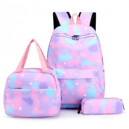 Tie Dye Cartoon Pattern 3Pcs Kawaii Backpack Sets School Bag With Lunch Bag And Pencil Case