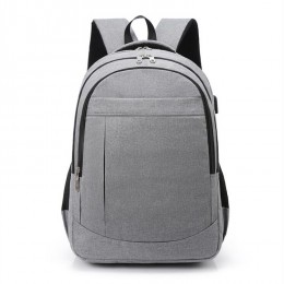 Grey Travel Laptop Backpack College School Bag Casual Daypack With Usb Charging Port