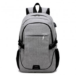 Grey Anti Theft Laptop Travel Backpacks Bookbag With Usb Charging Port