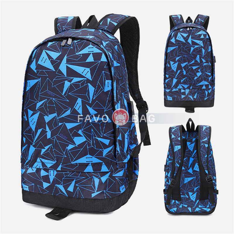 Blue Large Capacity School Oxford Backpack For Boys Hiking Sports Backpack