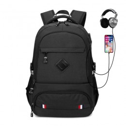 Black High School Boys Backpacks With Usb Charging Port