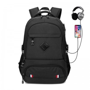 Black High School Boys Backpacks With Usb Charging Port