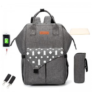 Grey Usb Diaper Bag Backpack With Stroller Straps Baby Changing Pad