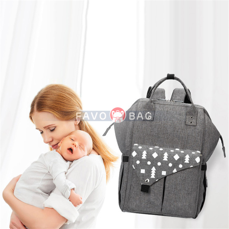 Grey Usb Diaper Bag Backpack With Stroller Straps Baby Changing Pad