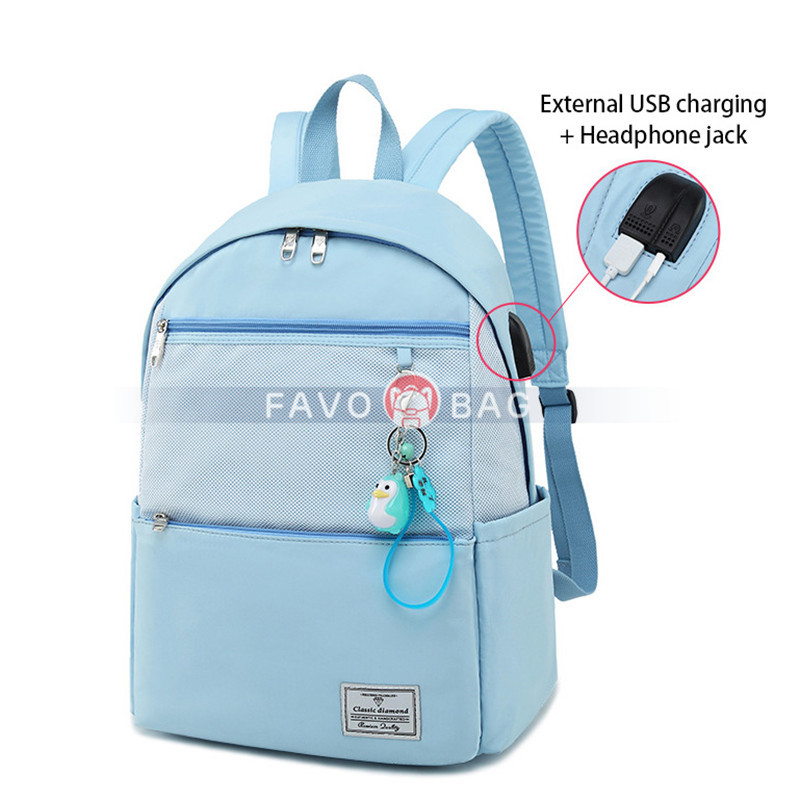 Blue Girls' Casual Oversized Backpack With Usb Charging Port