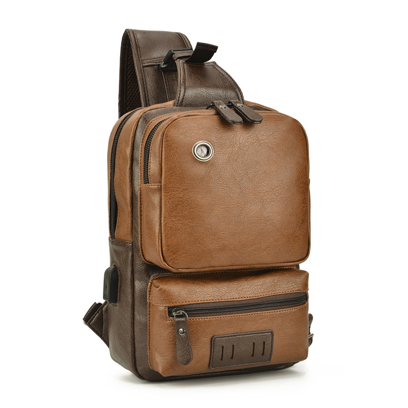 Crossbody Pu Leather Shoulder Backpack With Usb Charging Port
