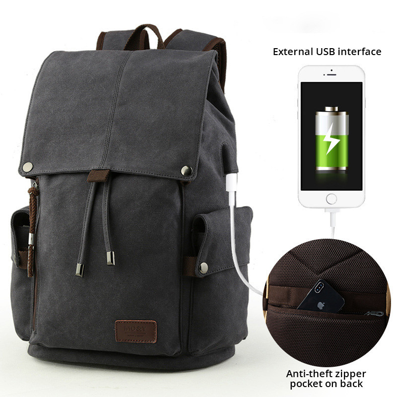 Grey Backpack Schoolbag With Usb Charge College Junior Students High School Travel Outdoor
