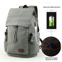 Grey Backpack Schoolbag With Usb Charge College Junior Students High School Travel Outdoor