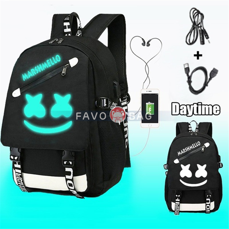 Black Smile Backpack With Usb Charging Port Safety Lock Dj Music Laptop Backpack Large