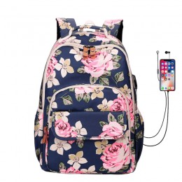 Dark Blue School Backpack Girls Bookbag Daypack Usb Charging Port